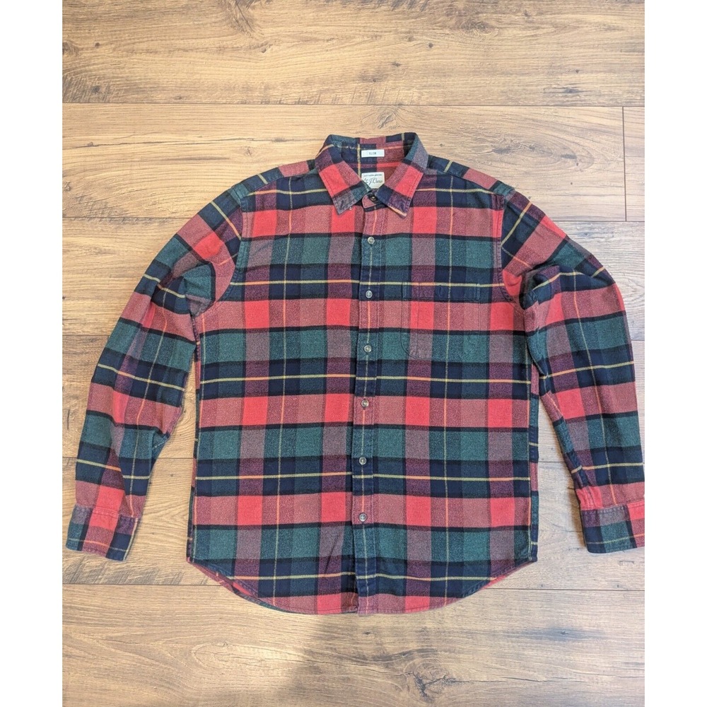 J Crew Men's Sz M Red Plaid Elbow Patch Cotton Long Sleeve Shirt‎